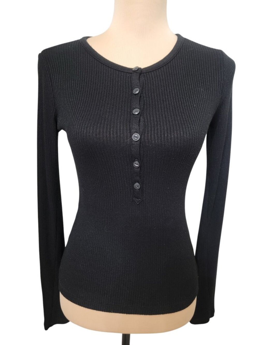 Rag & Bone Size XS Black Ribbed Long Sleeve Henley Shirt